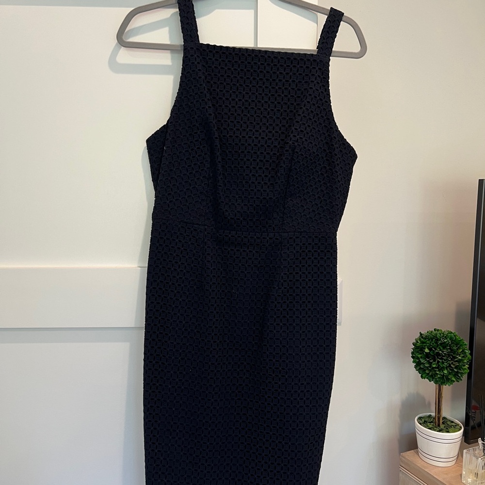 J Crew Eyelet Navy Blue Sleeveless Dress